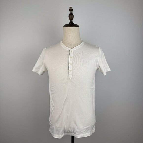 Burberry Black Label White Short Sleeve Henley Shirt - Size 2 - Picture 1 of 10